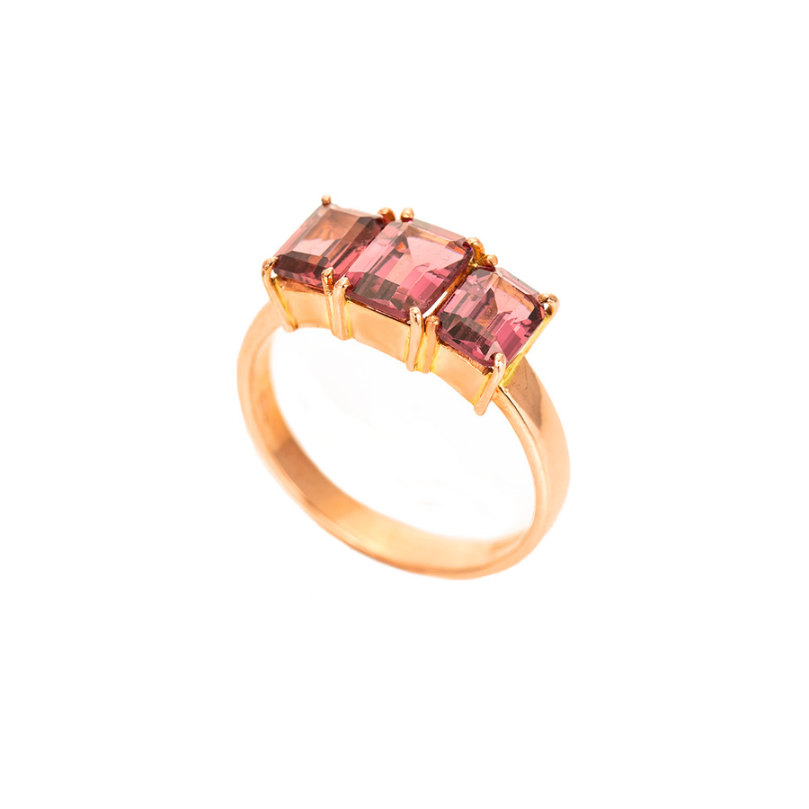 Garnet Large Rectangular Three Stone Ring