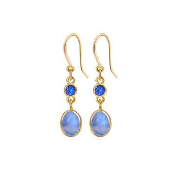 Moonstone and Sapphire Mixed Double Drop Earrings