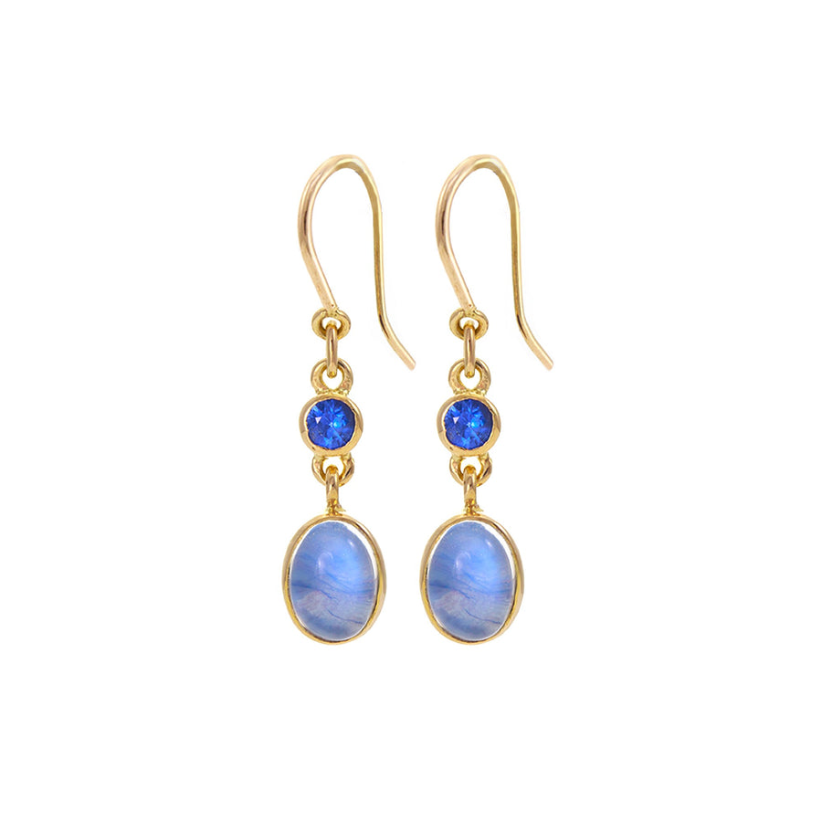 Moonstone and Sapphire Mixed Double Drop Earrings