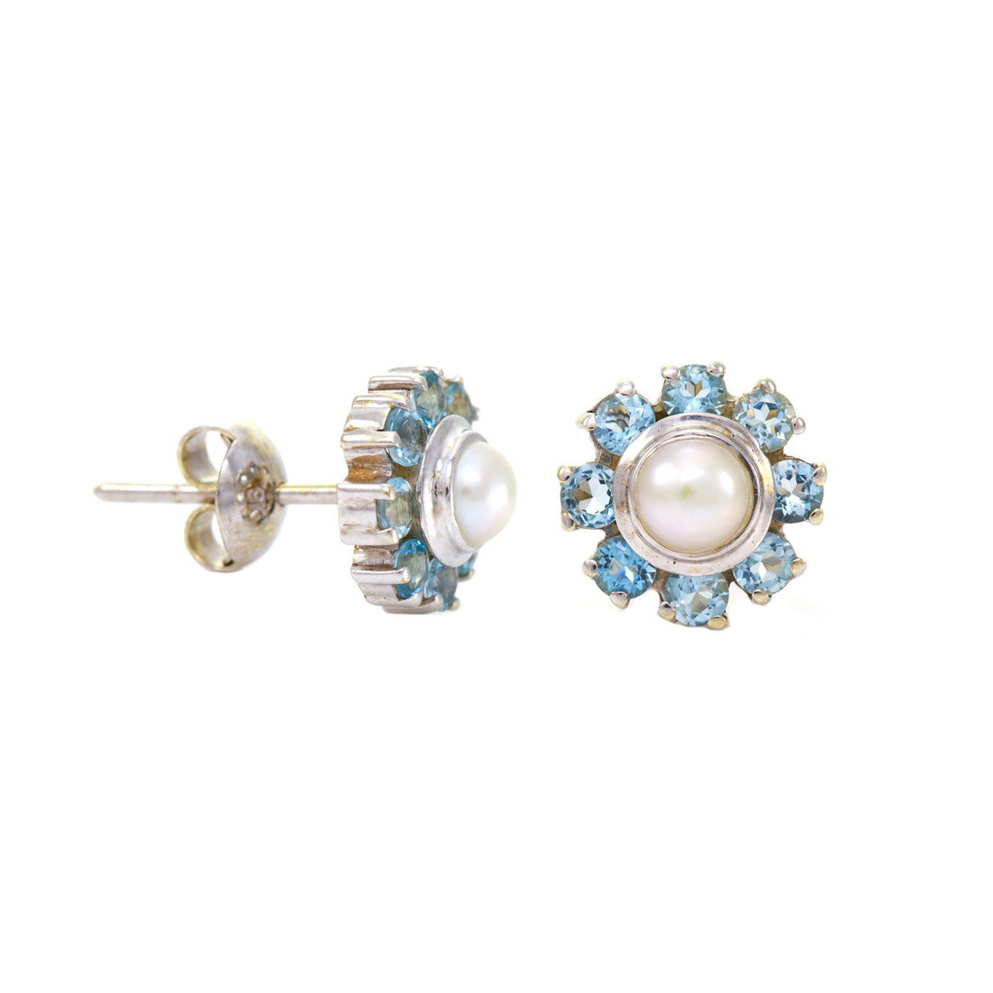 Circular Pearl Cluster Stud Earrings