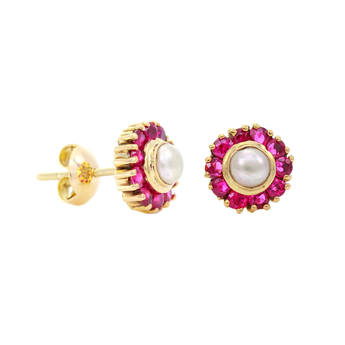 Circular Pearl Cluster Stud Earrings